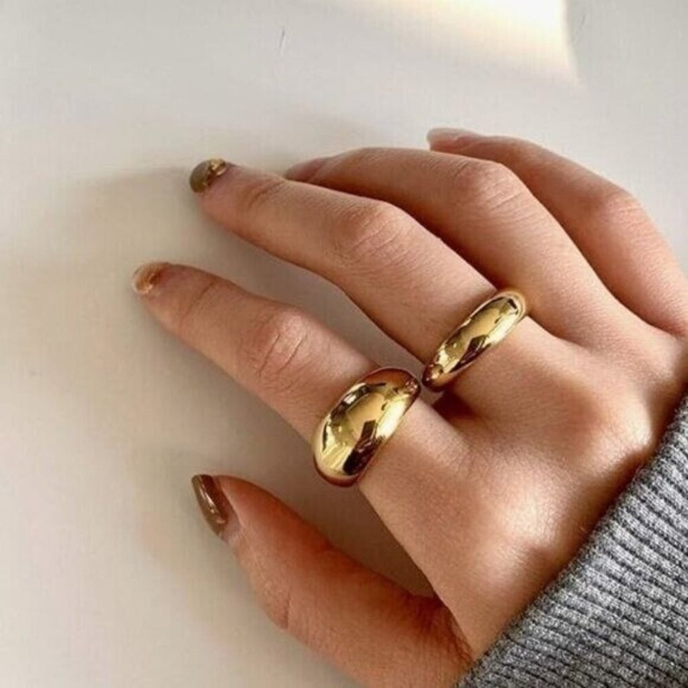 Chunky Gold Dome Ring Waterproof Non-Tarnish Statement Ring for Everyday Wear - Picture 10 of 14